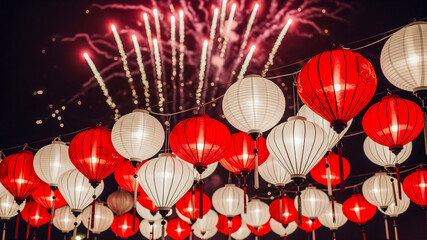 Nighttime celebration of 17 Agustus with fireworks