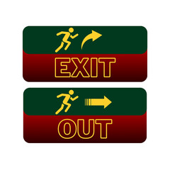 Bright green and red rectangular signs feature bold yellow text that reads 