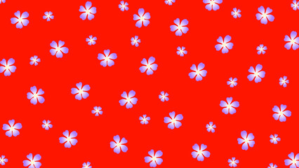 Red seamless background with flowers. Cute wallpaper with purple blooming flower.