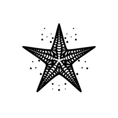 Obraz premium Ornate black starfish illustration on white background.
