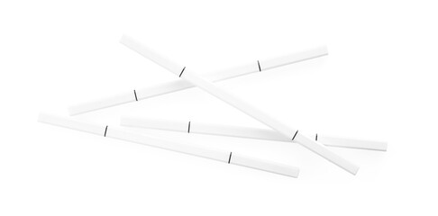 Many twist up eyebrow pencils isolated on white, top view