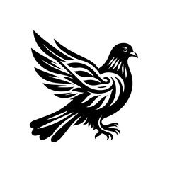 Stylized Black Dove with Tribal Wings.
