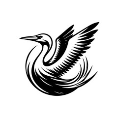 Obraz premium Stylized Black Heron Bird Logo Design.