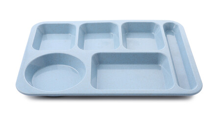 Empty plastic tray isolated on white. School lunch