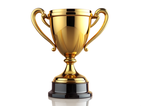A gleaming golden trophy symbolizing victory and achievement, isolated on a transparent background