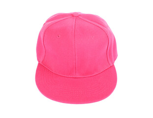 One pink baseball cap isolated on white. Mockup for design