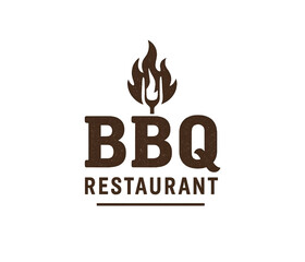 Grill bbq logo. Grilled food and barbecue restaurant emblem, badge set. Vector illustration and fire