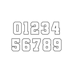 Set of Outline Athletic Digits Vector Graphic
