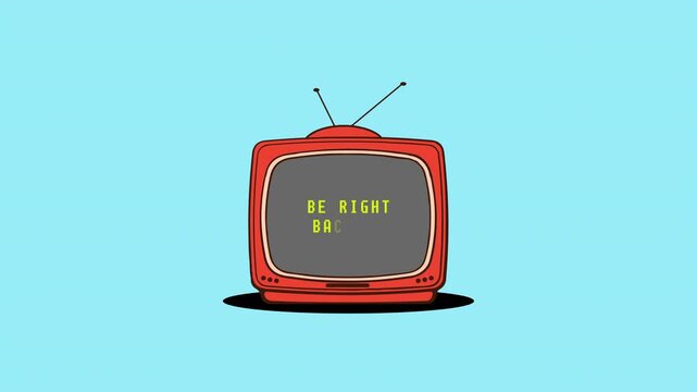 Be right back text animated screen with Retro TV in cyan background. Cozy lo fi streaming countdown, opener video for live broadcast, intros, social media, vtuber