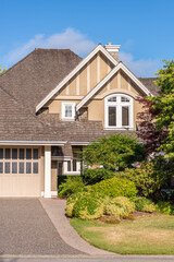 Entrance of luxury house in summer with nice landscape in Vancouver, Canada, North America. Day time on July 2025.