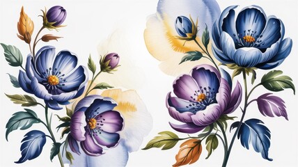 Watercolor Flower Bouquet: Artful watercolor blooms in full, glorious display, each petal and stem painted with delicate strokes that capture the light.