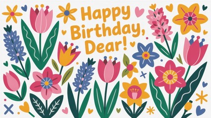 Floral Birthday Wishes: A vibrant and colorful floral arrangement with a message that says, Happy Birthday, Dear!. It's designed to evoke feelings of joy, celebration, and special occasion.
