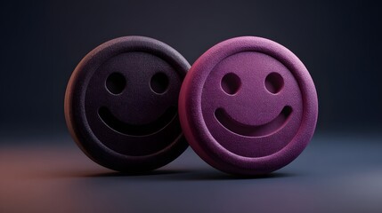 Purple and black smile face emoji icons for social media and communication