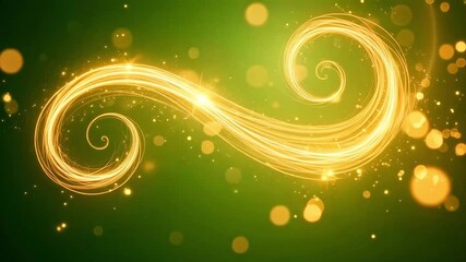 Elegant golden light trails dancing on a vibrant green background create a magical effect - Powered by Adobe