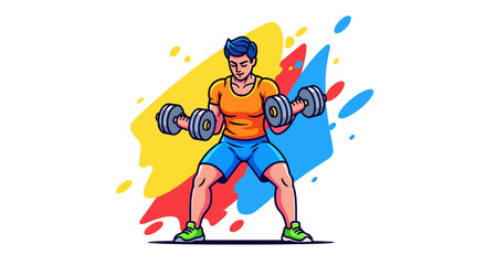 Colorful Vector Illustration of Man Exercising With Dumbbells for Fitness and Weight Training Activities