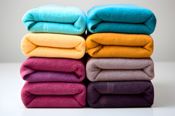 Brightly colored towels neatly stacked in a bathroom setting enhance the aesthetic appeal and promote organization