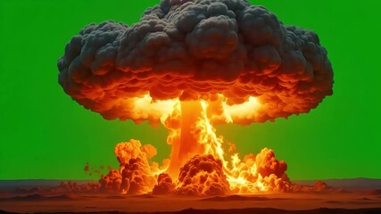 Terrifying atomic mushroom cloud exploding on green screen for impactful visual effects projects - Powered by Adobe