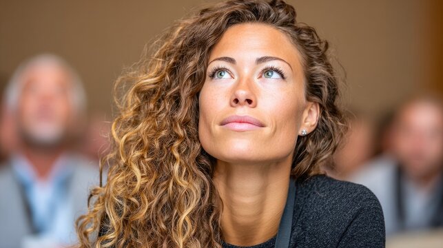 Woman with curly hair attending seminar - Powered by Adobe