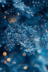 Abstract blue winter background with frosty texture and light bokeh.