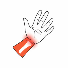 Hand with arthritis swelling and pain highlighted in red  