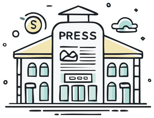 Obraz premium Stylized illustration of a building with the word PRESS prominently displayed
