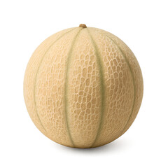 Fototapeta premium Whole cantaloupe melon isolated on transparent background, showing textured tan skin with ribbed lines, perfect for food and summer-themed concepts. 