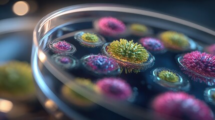 Colorful Microorganism Clusters In Petri Dish
