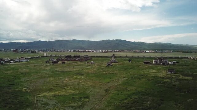 Aerial view of Erdene Zuu in the former Mongolian capital city of Kharakorum.