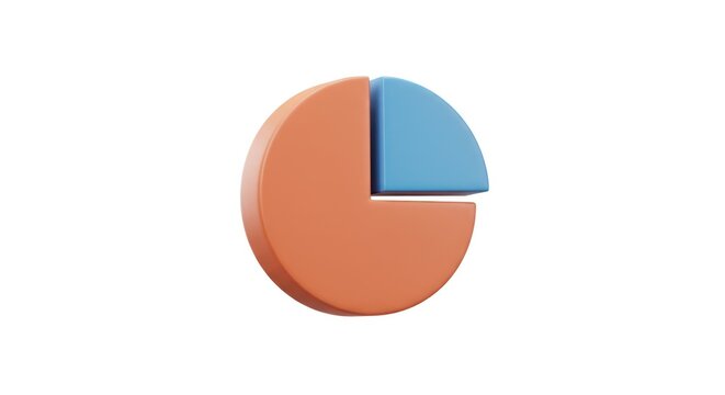 3D Rendered Pie Chart: Orange and Blue Segments on White Background