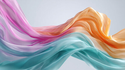 Abstract flowing fabric in soft pastel colors against minimalist white background, High-end beauty product backgrounds, luxury brand advertising, fashion magazine interior design