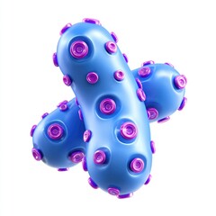 Stylized, light-blue,  bacteria-like forms, crossed,  with purple dots