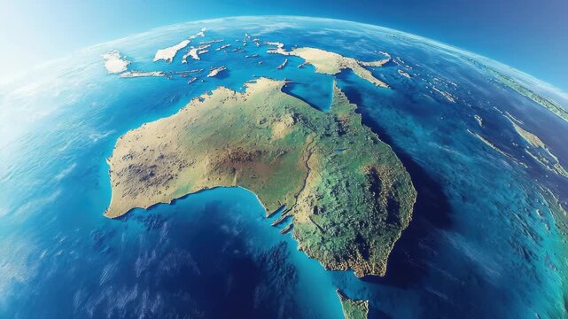Earth from space with political map of Australia and New Zealand.