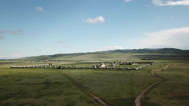 Aerial view of Erdene Zuu in the former Mongolian capital city of Kharakorum.