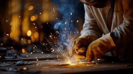 Craftsman Welding Sparks in Action with Soft Lighting