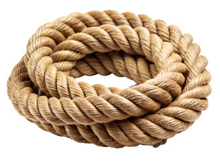 Thick natural fiber rope coiled isolated on transparent background