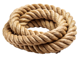 Thick natural fiber rope coiled isolated on transparent background