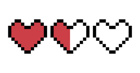 Fototapeta premium Pixel Art Health Bar - Retro Game Style Vector Illustration of Hearts Representing Life and Vitality