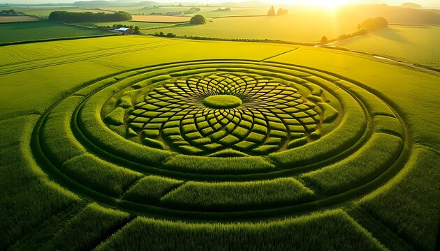 Crop Circle Spiral in a Green Field