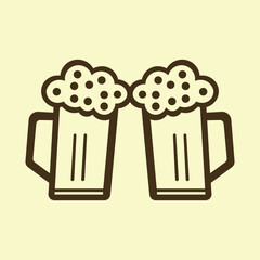 Two Beer Mugs Clinking with Foam Vector