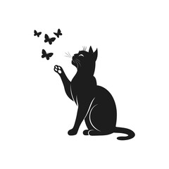 black and white cat cartoon  with butterfly vector image free downloads.