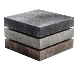 Three stacked concrete blocks in varying shades of gray and brown