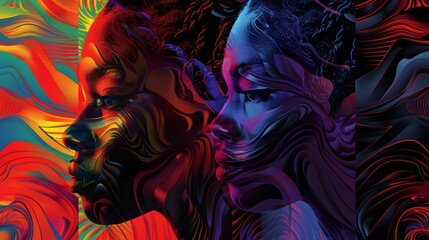 Fluid Abstract Profiles Vibrant Color Dynamic Art