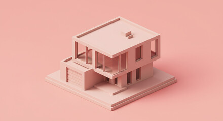 Pink modern house model illustration