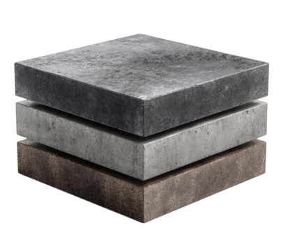Three stacked concrete blocks in varying shades of gray and brown