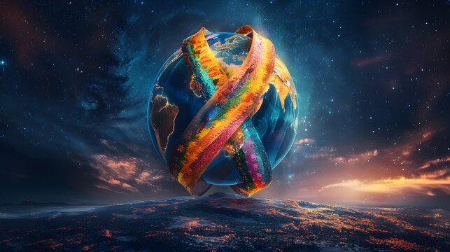 Global Connection Earth Colorful Ribbon Space