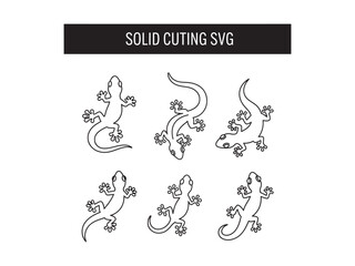 Collection of minimalist lizard and gecko silhouettes. Simple reptile line art designs perfect for solid cutting SVG stencils or decals.