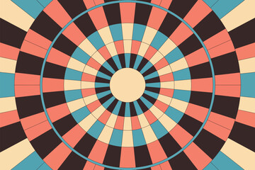 A concentric circle pattern with alternating colors of peach blue beige and brown in a radial design