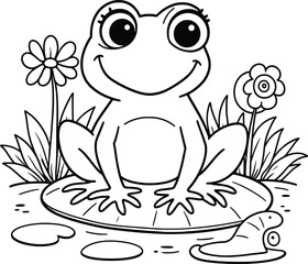 Little Frog by the Pond Coloring Pages for Kids