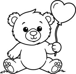 Teddy Bear with a Balloon Coloring Pages for Kids
