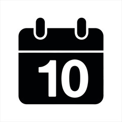 Black calendar icon with number ten date